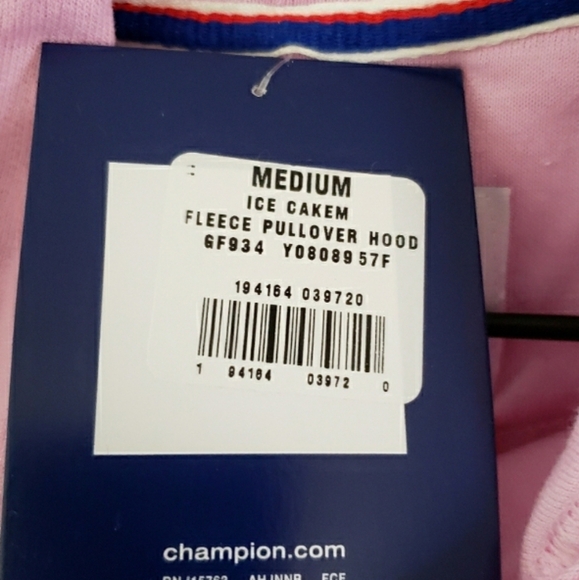 Champion Powerblend Logo Hoodie Sweatshirt Pink Ice Cream Graphic SZ Medum - Picture 3 of 4